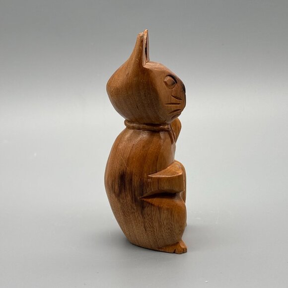 Hand-Carved Wooden Lucky Cat Figurine Maneki Neko | Made in Bahamas - Picture 9 of 11